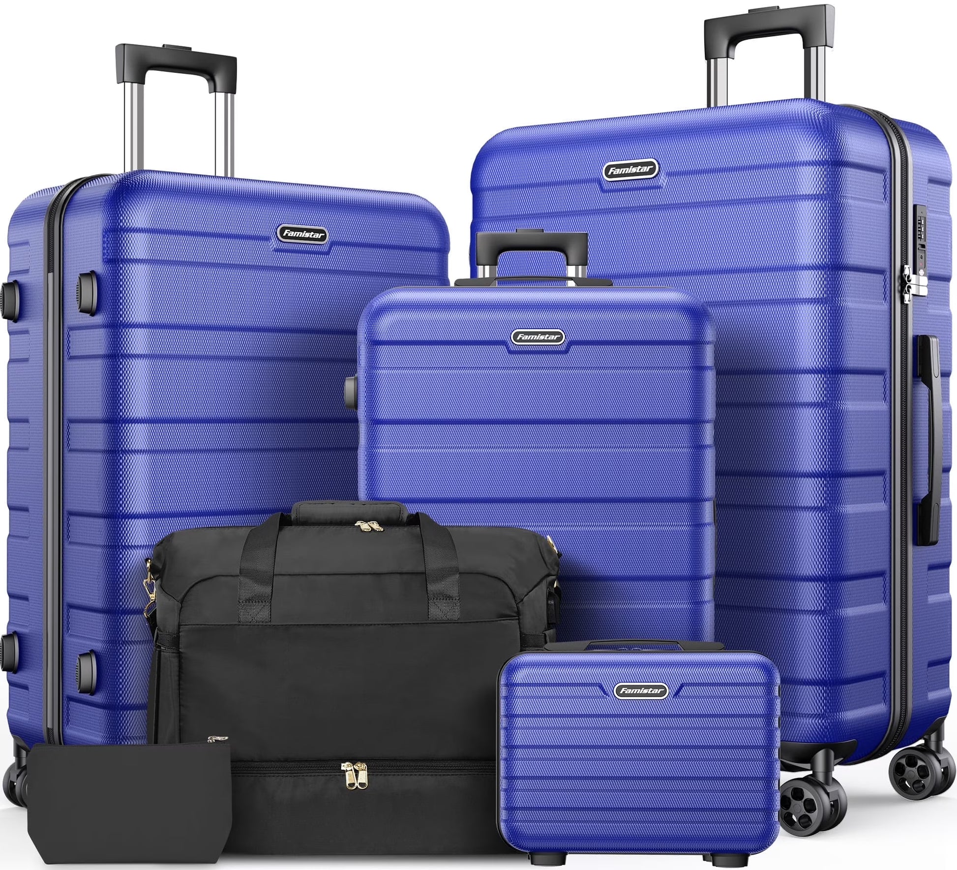 11Pcs Luggage Sets, ABS Hardshell Suitcase w/Dual 360° Spinner Wheels & TSA Lock, Lightweight Durable Hardside Carry on Luggage for Travel, Deep Black