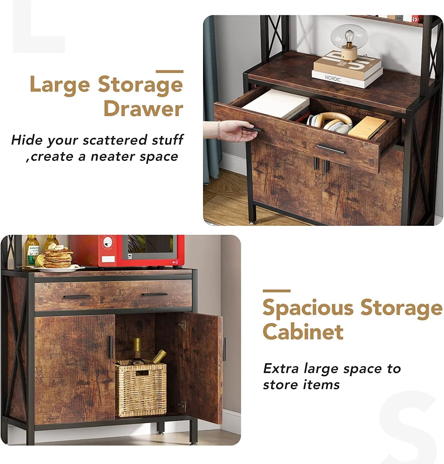 Tribesigns Bookshelf with Drawer, 4 Tier Bookcase with Doors Cabinet for Living Room, Home Office, Rustic Brown & Black