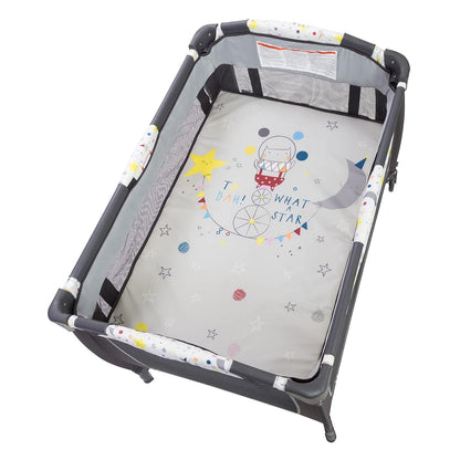 Baby Trend Lil Snooze Deluxe II Nursery Center Playard with Changer and Bassient. Twinkle Twinkle Little Moon. White/Gray