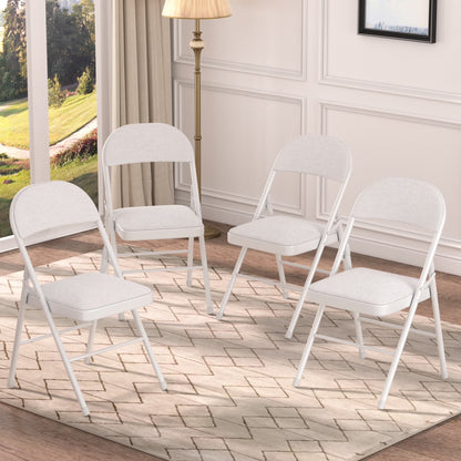 VECELO Set of 4 Folding Chairs, Fabric Dining Chair Set with Padded Cushion and Back, Indoor Outdoor Upholstered Seat with Metal Frame for Home Office Events Wedding Party, Orange