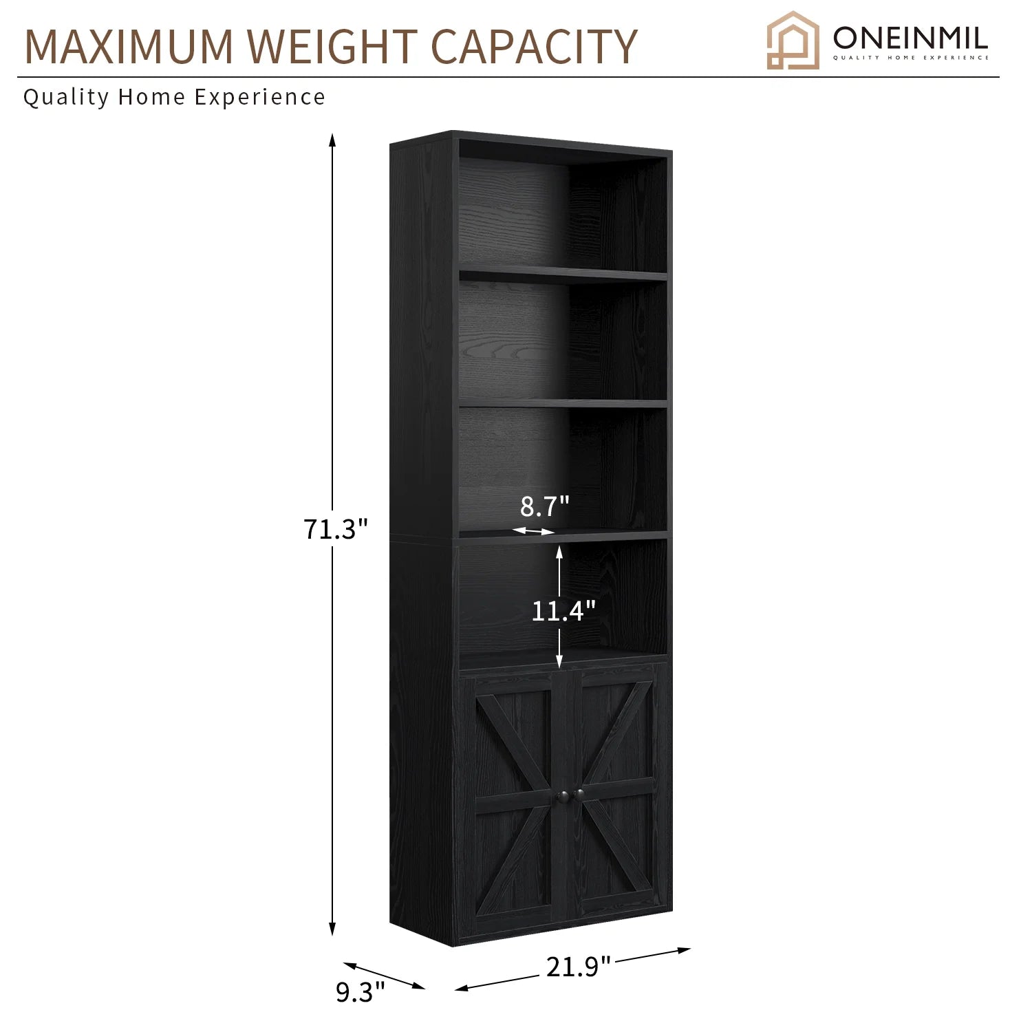 Easoger 6 Tier Bookcase Set of 2, Bookshelves with Barn Cabinet Doors, Floor Bookshelves for Home Office, Living Room, Black
