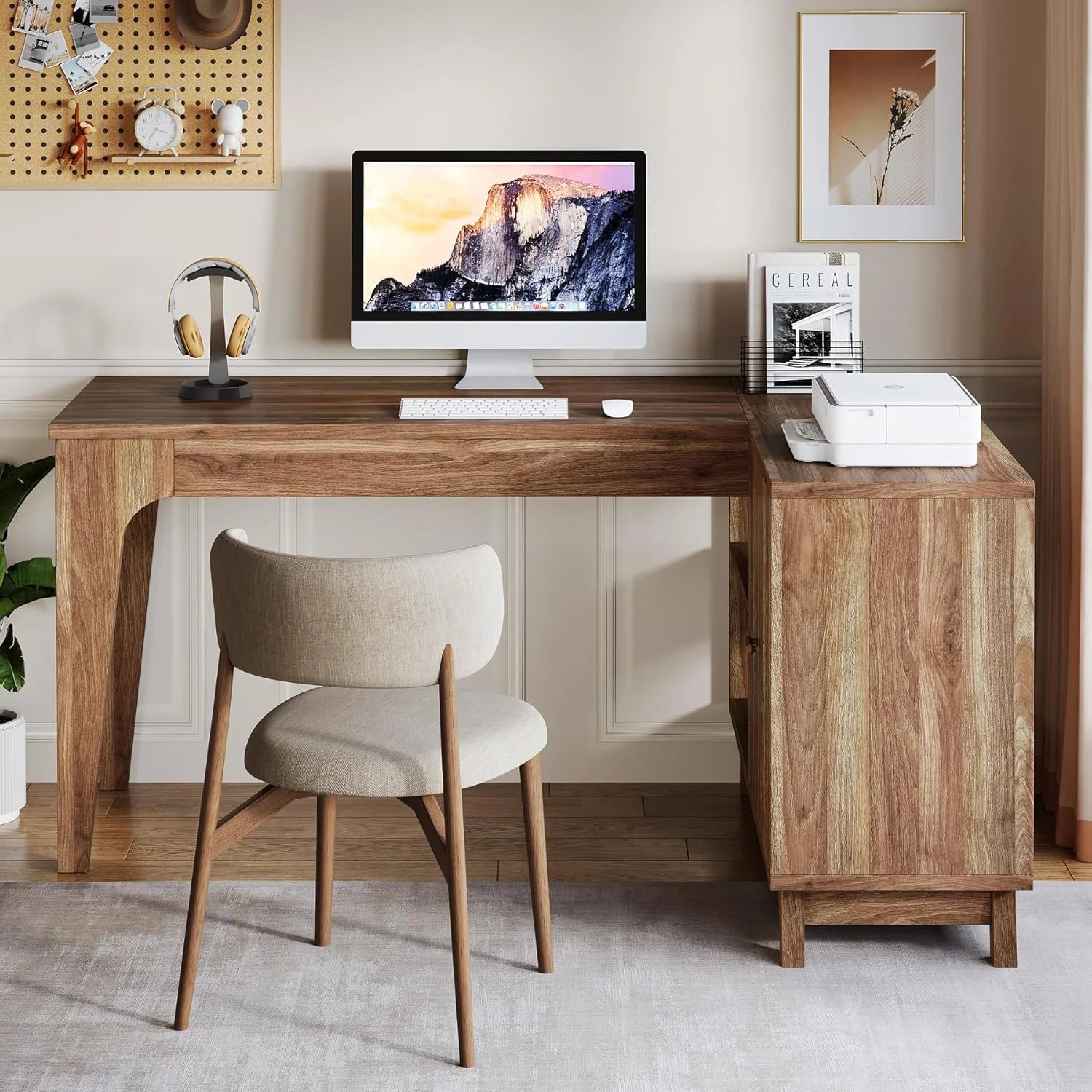 Tribesigns 57-Inch Wood L-Shaped Corner Computer Desk for Home Office, Walnut
