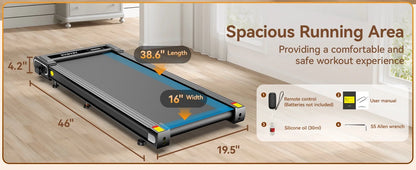 TOSSFD Treadmill Walking Pad with 6% Incline,2.5HP Under Desk Treadmill, Jogging Running Machine for Home Office X301