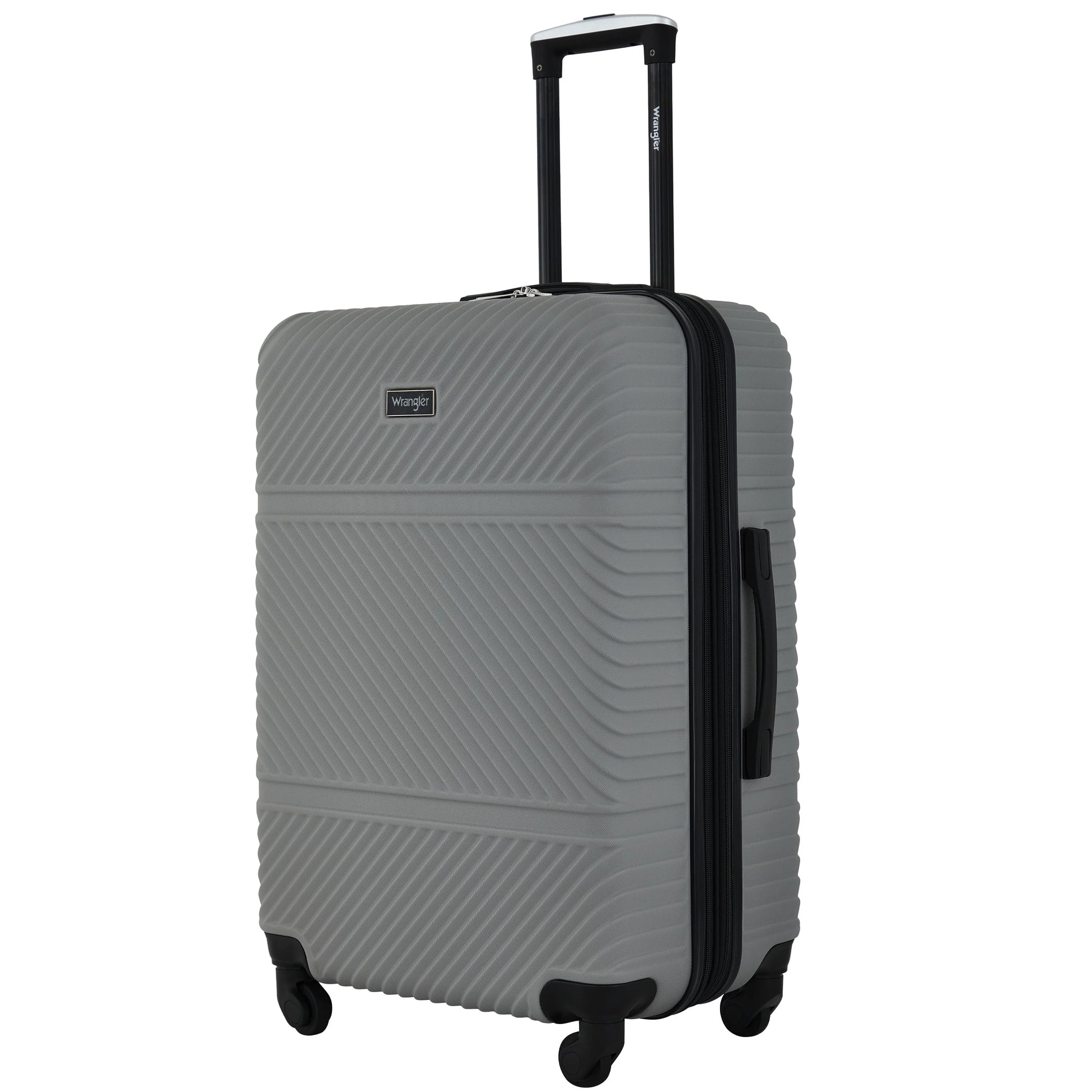 Wrangler 4 Piece Expandable Hardside Spinner Luggage Set with Packing Cubes, Sharkskin Grey