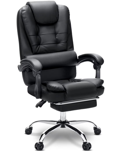 Hoffree Executive Office Chair Massage High Back Leather Office Chair with Footrest Reclining Computer Desk Chair Lumbar Back Support Swivel Rolling for Home Office Black