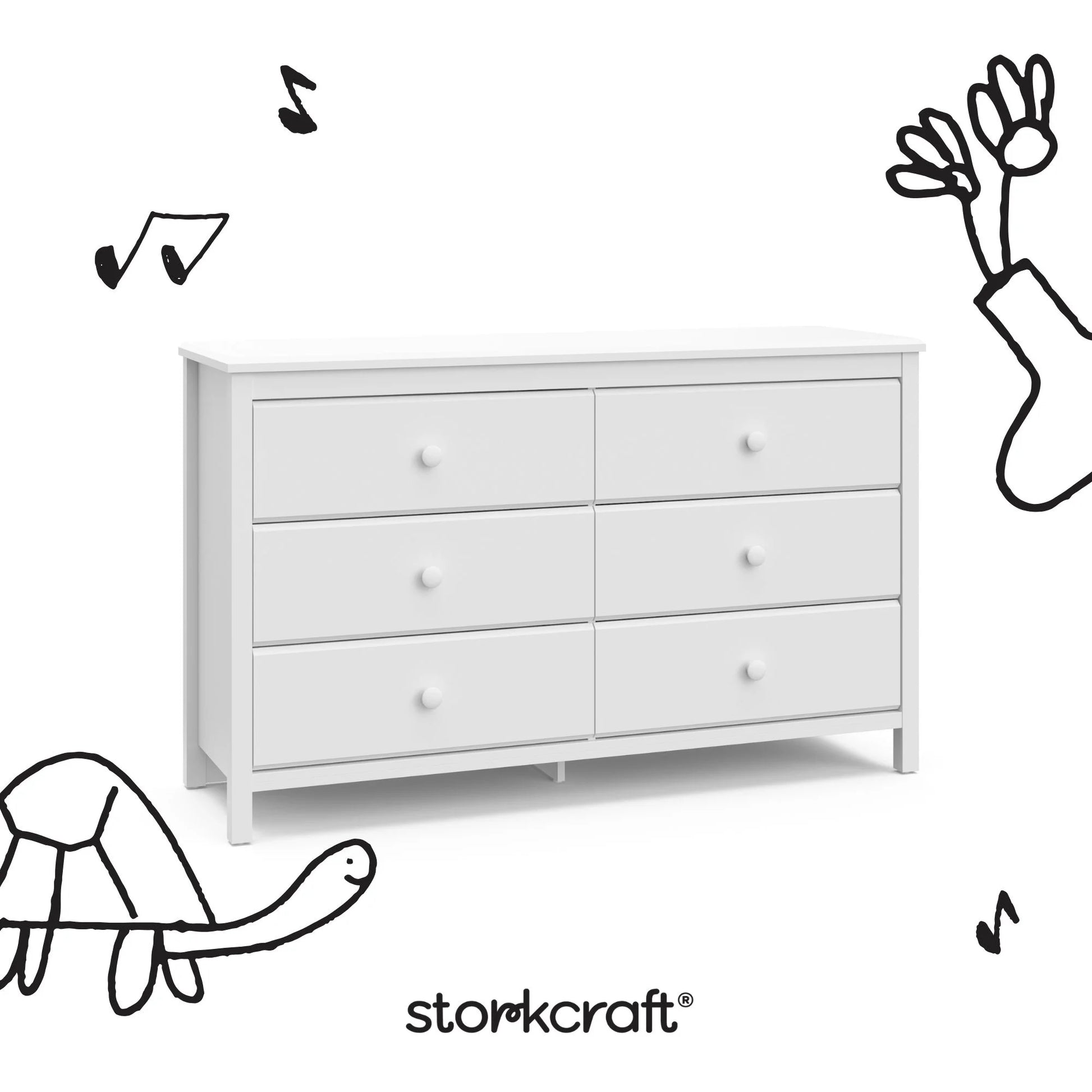 Storkcraft Alpine 6 Drawer Nursery Double Dresser, White