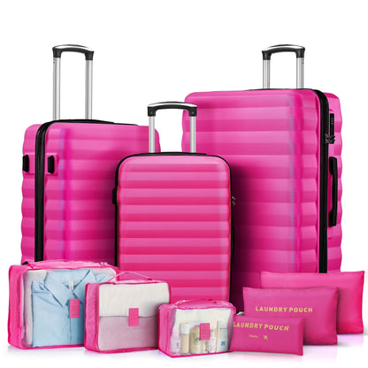 3 Piece Luggage Sets with 6 PC Organize Bags Lightweight Suitcases with Spinner Wheels, Pink