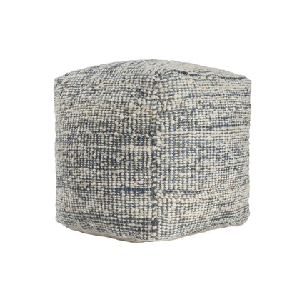 Ox Bay Shiela Square Ivory/Blue Distressed Indoor Pouf Ottoman, 18"H x 18"W