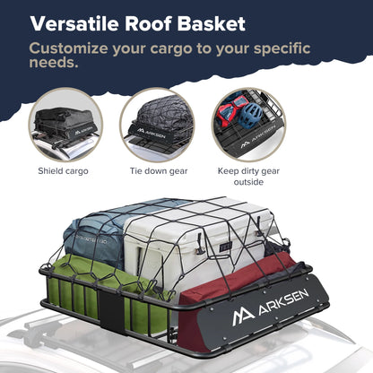 ARKSEN 43 x 39 x 6 inch Heavy Duty Roof Rack Cargo Carrier w/500D PVC Waterproof Cargo Bag, Universal Steel Roof Basket with Extension, 150 LBS Capacity Car Top Luggage Holder for SUV, Truck, Pickup