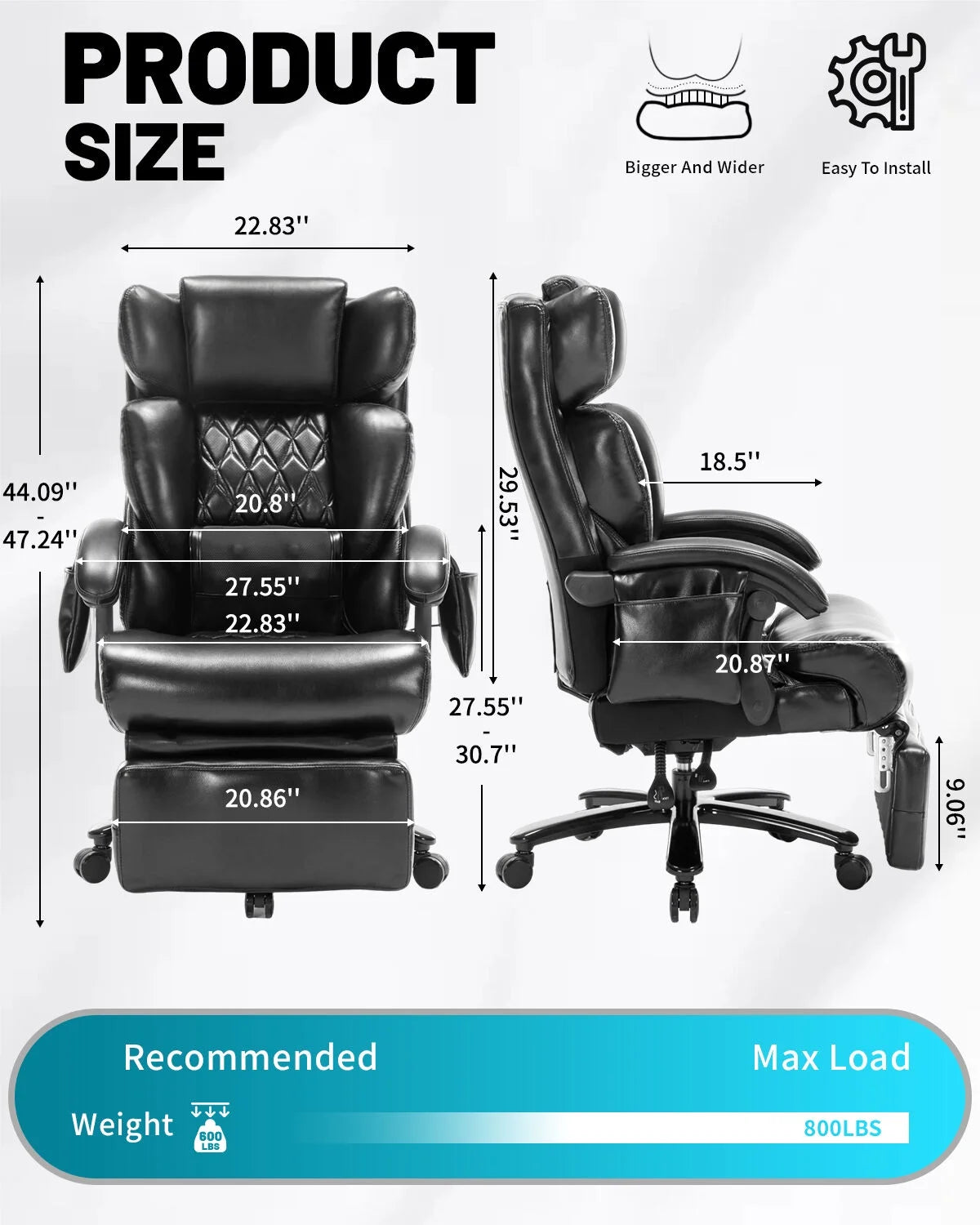 800LBS Relax Office Chair with Foot Support & 8-Zone Soothing Warmth for Larger Users, Big and Tall Ergonomic Executive Tilt Desk Chairs for Home Office Managerial Use
