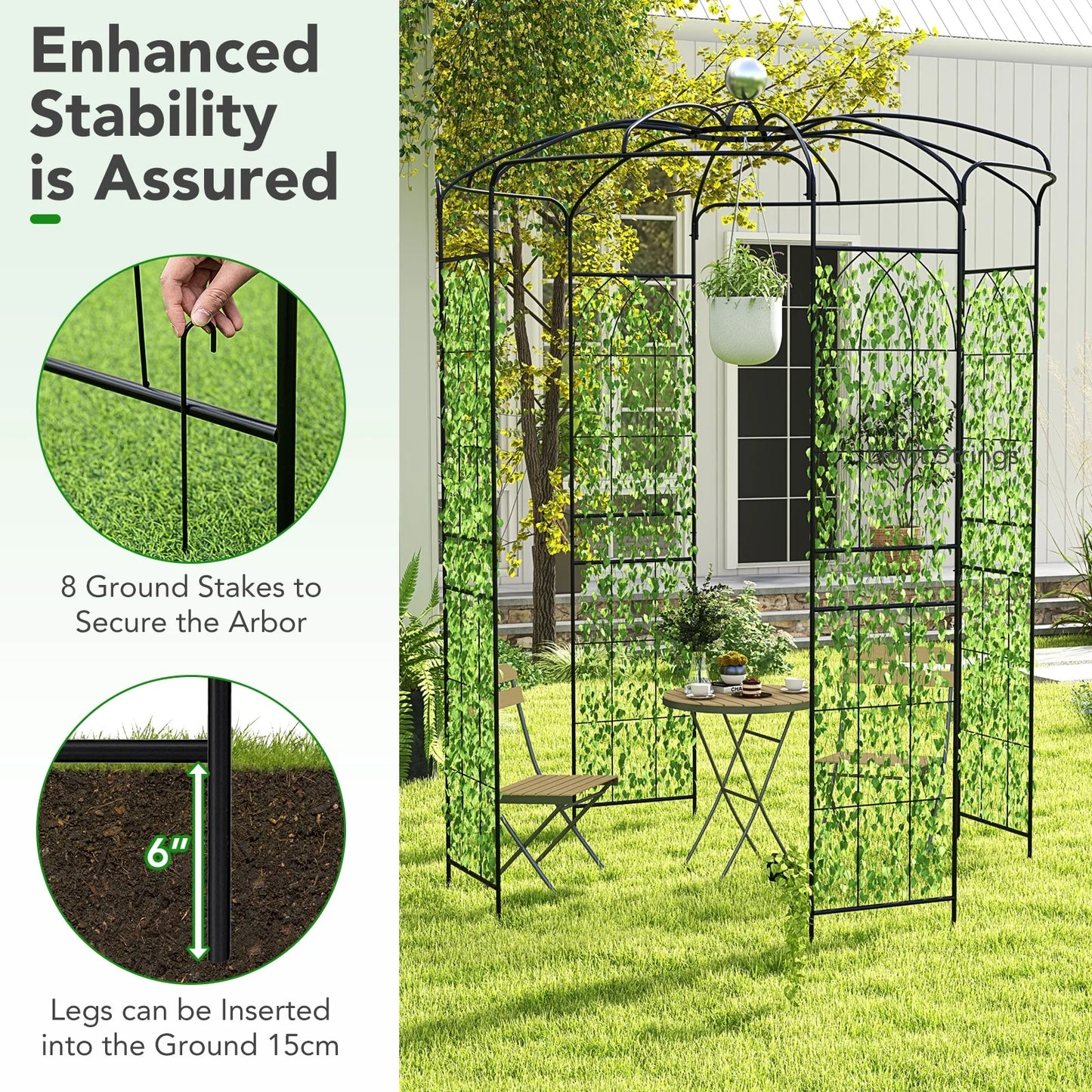 Topbuy Birdcage Shape Garden Arch 9.4 x 6.8FT Heavy Duty Arch Trellis with Hanging Hook for Climbing Plants