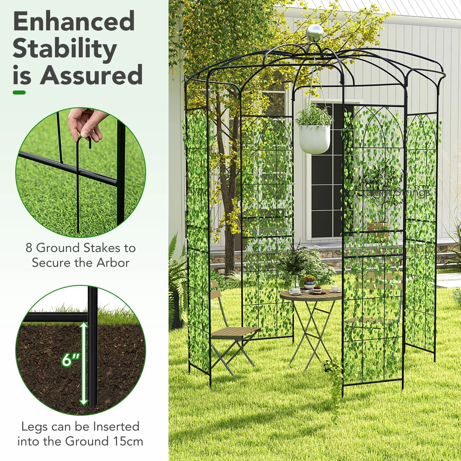 Topbuy Birdcage Shape Garden Arch 9.4 x 6.8FT Heavy Duty Arch Trellis with Hanging Hook for Climbing Plants