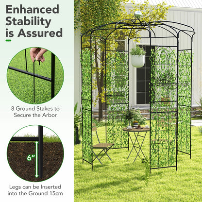 Topbuy Birdcage Shape Garden Arch 9.4 x 6.8FT Heavy Duty Arch Trellis with Hanging Hook for Climbing Plants