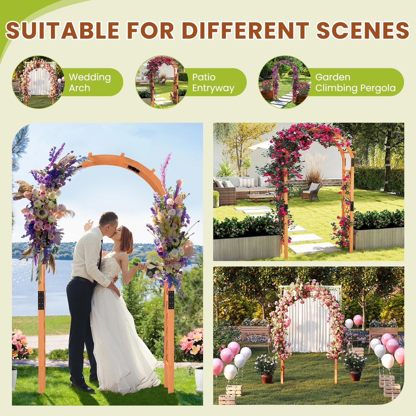 Gymax 7.7 FT Garden Arch Wooden Arbor Outdoor Wood Trellis for Climbing Plants