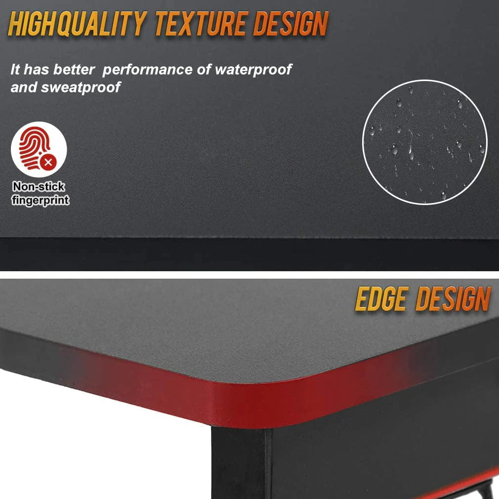 BestOffice Gaming Desk Computer Desk Home Office Desk Racing Style Study DeskExtra Large Modern Ergonomic PC Carbon Fiber Writing Desk Table with Cup Holder Headphone Hook,Red