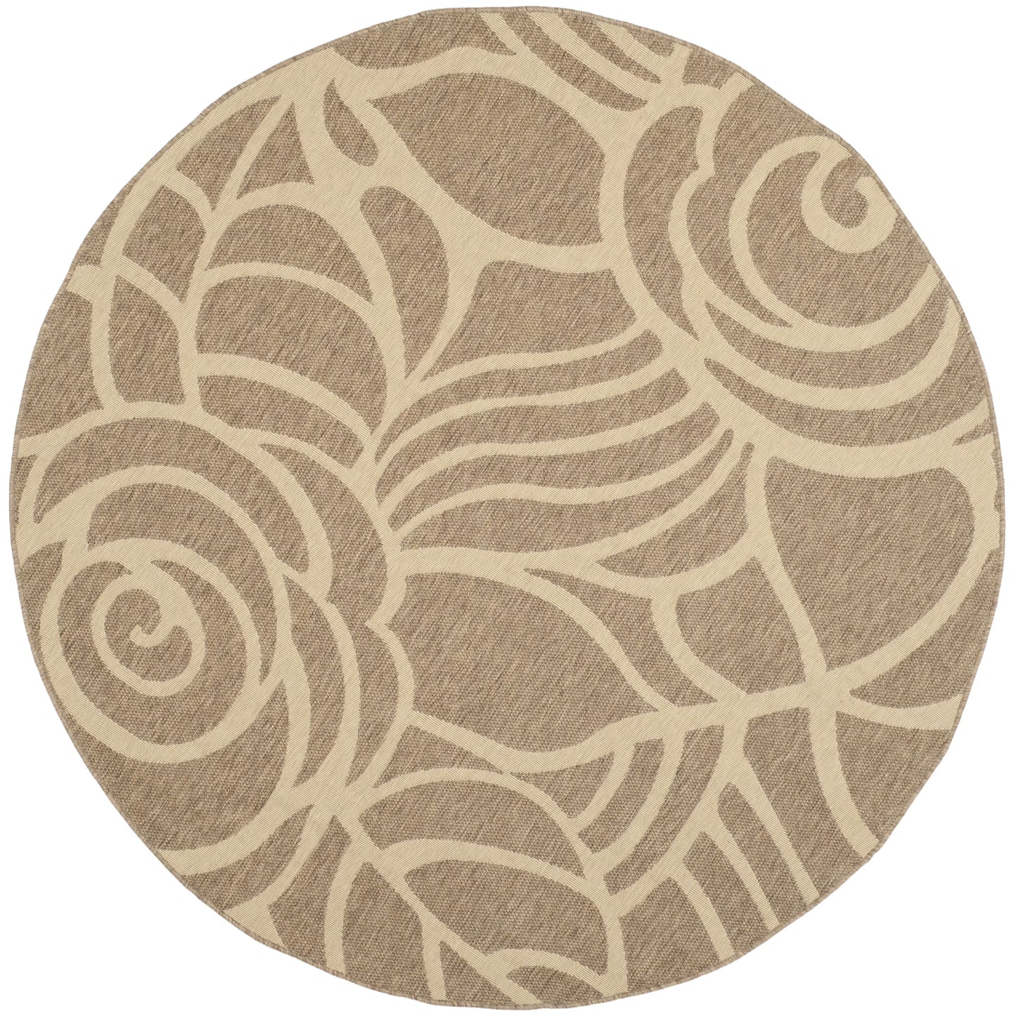 SAFAVIEH Courtyard Chester Floral Indoor/Outdoor Area Rug, 6'7" x 6'7" Round, Coffee/Sand