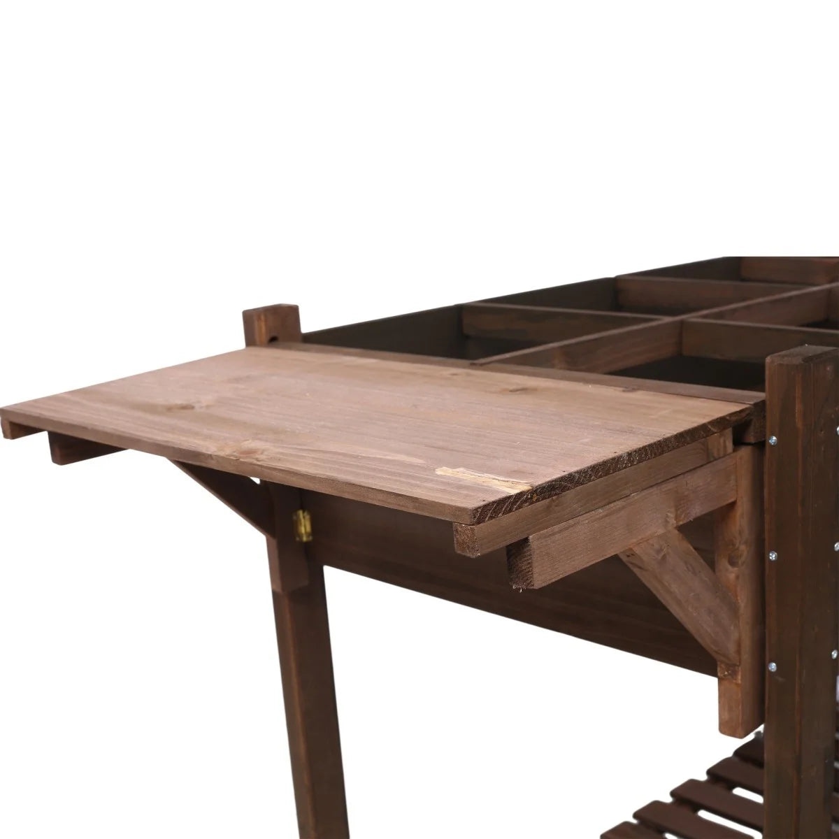 IVV Elevated Wooden Raised Garden Bed - 8 Grid Planter Box with Folding Side Table and Storage Shelf, Fabric Liner & Drainage Holes for Vegetables, Herbs, and Flowers - Dark Brown