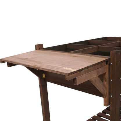 IVV Elevated Wooden Raised Garden Bed - 8 Grid Planter Box with Folding Side Table and Storage Shelf, Fabric Liner & Drainage Holes for Vegetables, Herbs, and Flowers - Dark Brown