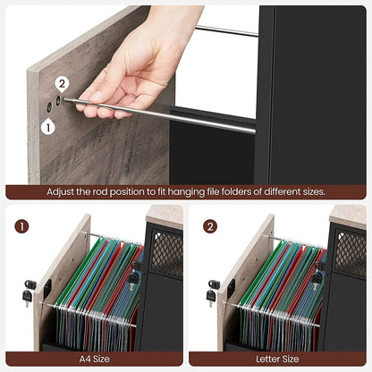 VASAGLE File Cabinet with Lock Filing Cabinet with 2 Storage Drawers for Home Office Open Shelf Greige and Black