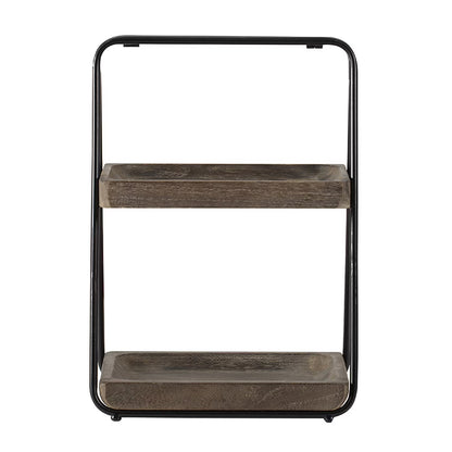 A& B Home 2 Tier Wood Decorative Tray with Metal Frame - Natural, Black Finish
