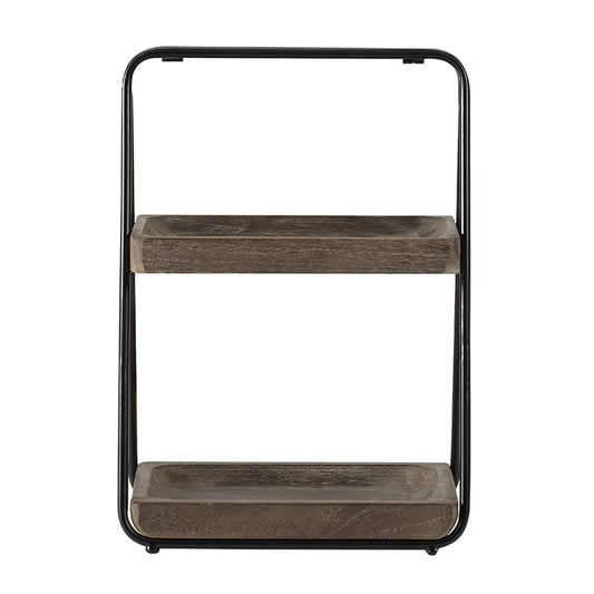 A& B Home 2 Tier Wood Decorative Tray with Metal Frame - Natural, Black Finish