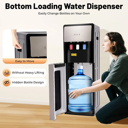 Silver Grey Floor Standing Hot& Cold Water Dispenser with 3 Temperature Settings, Indicator Lights & Removable Drip Tray, for Home Office and Living Room