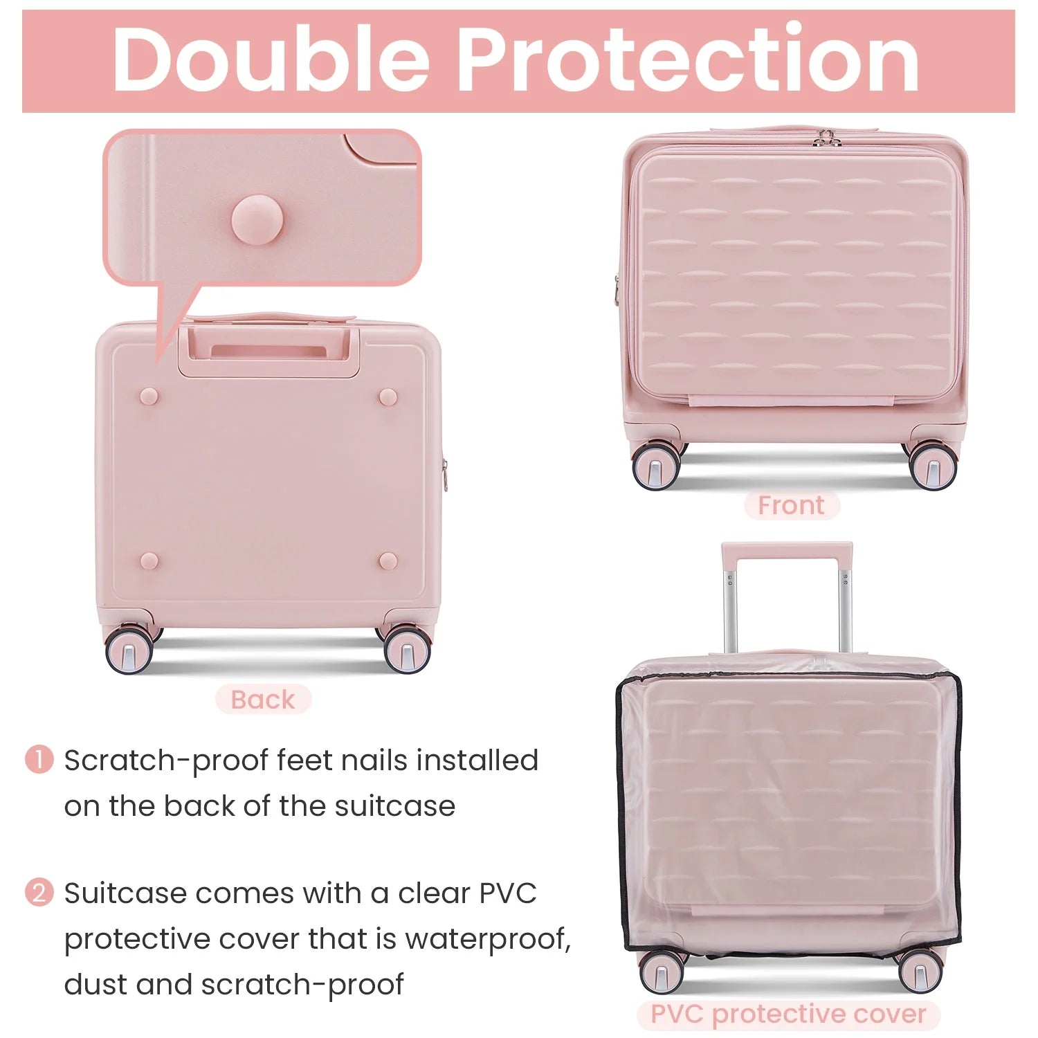 18" Carry On Luggage with Front Open Door &Laptop Interlayer, Hard Shell Suitcase Built-In TSA Luggage Lock, Hardside Lightweight PC Travel Suitcase for Women Men with Spinner Wheels Airline Approved