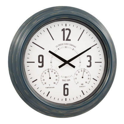 La Crosse Clock 18" Hamilton Indoor/Outdoor Blue Analog Quartz Analog Metal Clock, 433-3838