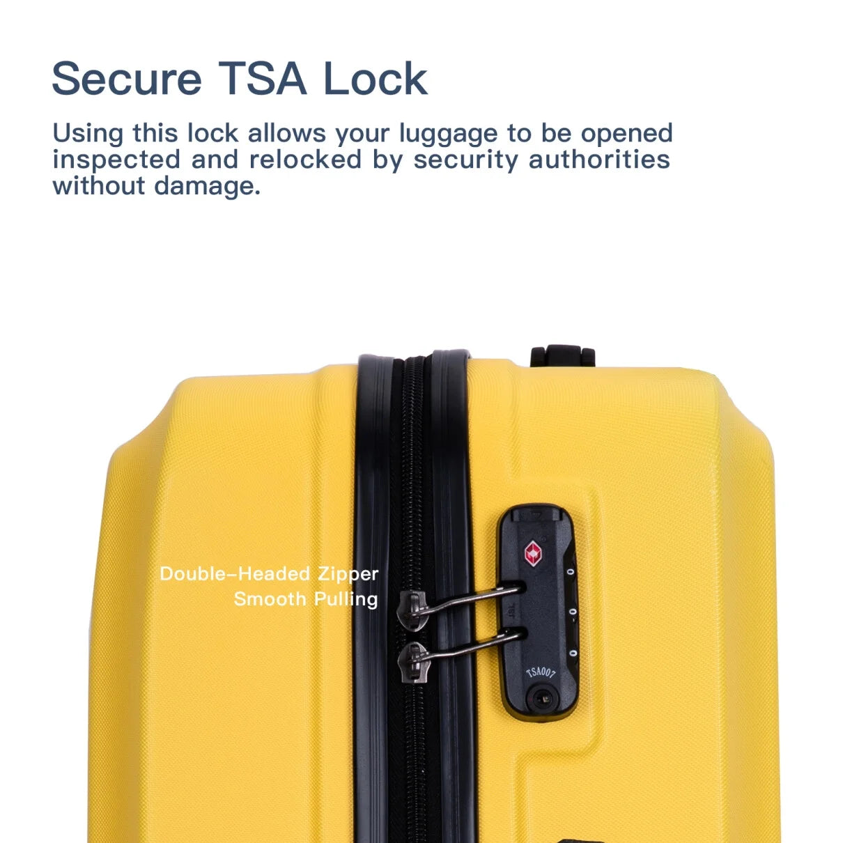 3 Piece Luggage Sets, ABS Lightweight Suitcase(20/24/28), Carry on Hard-Shell Luggage with 2 Hooks, Telescopic Handle, Spinner Wheels and TSA Lock, Yellow