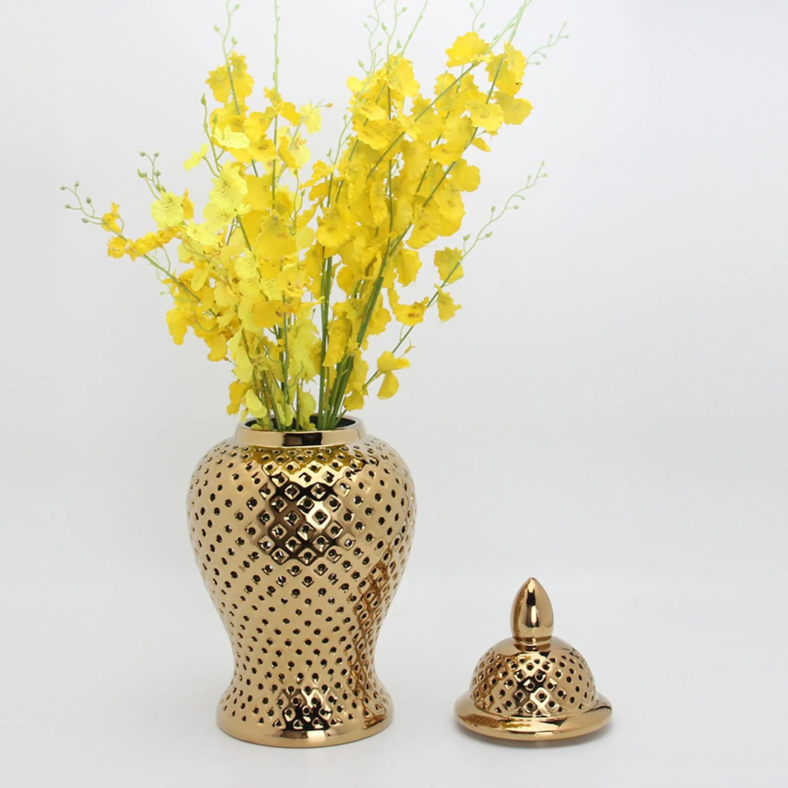 Vintage Style Ceramic Ginger Jar Dried Flower Vase Porcelain Storage Jar with