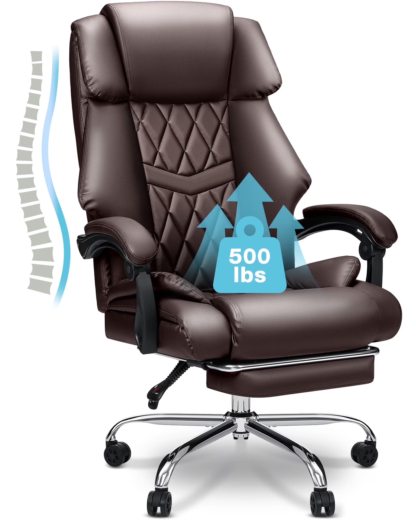 Hoffree Executive Office Chair Big and Tall Office Chair with Footrest Reclining Leather Chair High Back Ergonomic Computer Desk Chair with Lumbar Back Support for Home Office 500lbs, Black