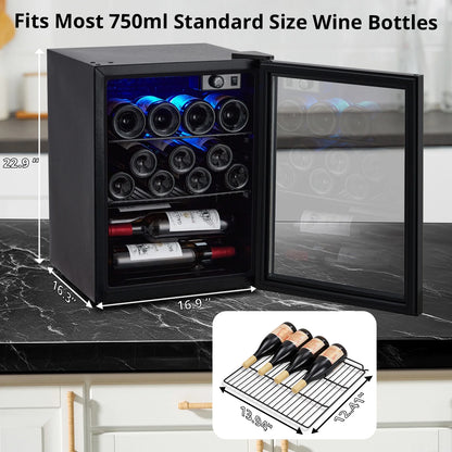 Wine Cooler,Beverage Refrigerator Cooler,Freestanding Wine Cooler Refrigerator with Triple Pane Clear Glass Door,Mini Fridge Countertop Drink Cooler for Home Office,Temperature Adjustment Range 40~61°