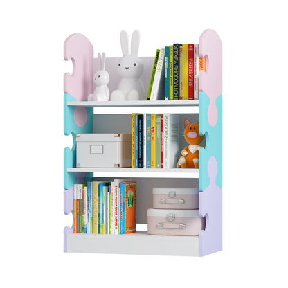 3-Tier Puzzle Piece Kids Bookshelf - Open Toy & Book Organizer for Nursery, Bedroom & Classroom