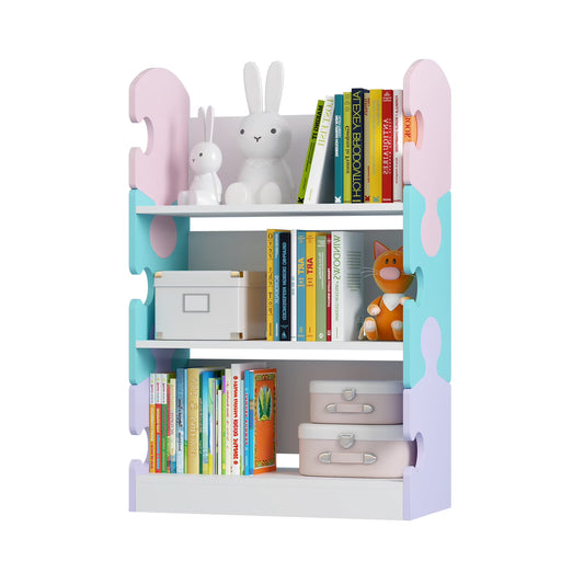 3-Tier Puzzle Piece Kids Bookshelf - Open Toy & Book Organizer for Nursery, Bedroom & Classroom