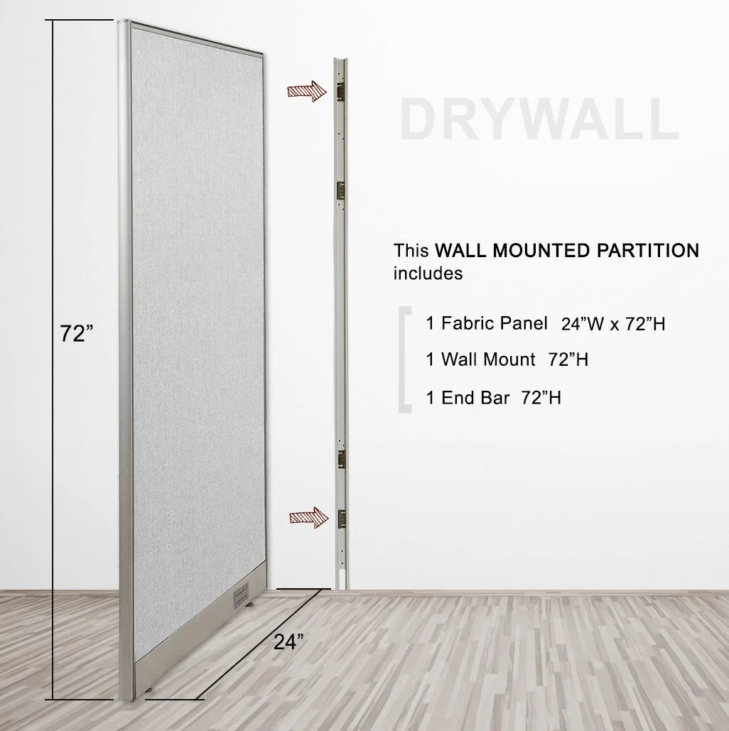 GOF Wall Mounted Office Partition (24”W x 72”H) Privacy Screen, Room Divider, Commercial-Grade Fabric Panels