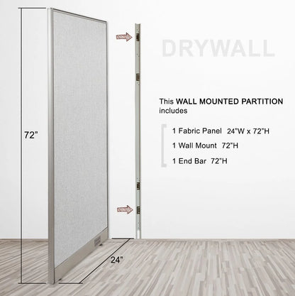 GOF Wall Mounted Office Partition (24”W x 72”H) Privacy Screen, Room Divider, Commercial-Grade Fabric Panels