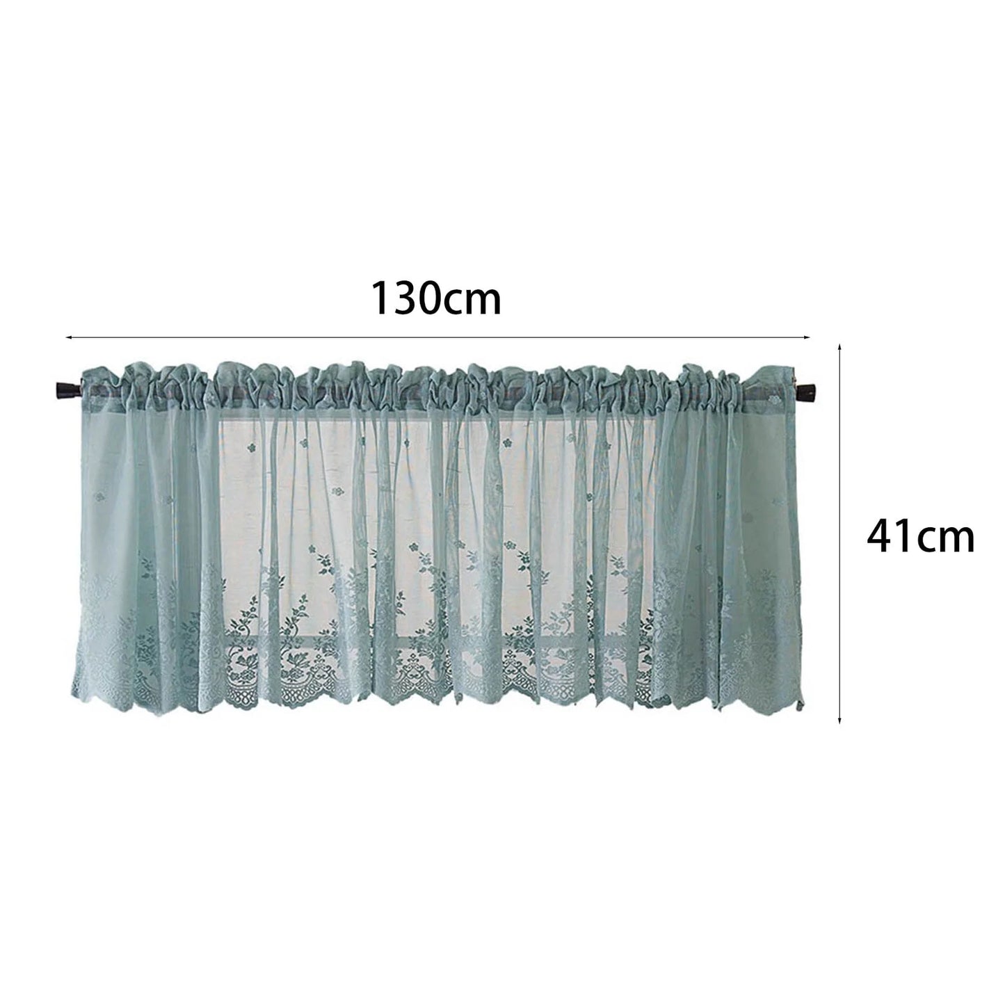 Yesbay Window Curtain Short Kitchen Valance Drape Polyester Lace Flower Pattern Balcony Curtain for Home,White