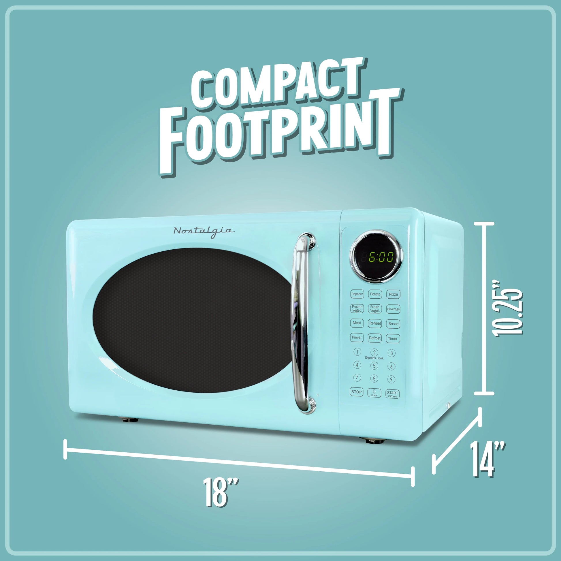 Nostalgia Retro Microwave Oven - 0.7 Cu Ft & 700-Watt Countertop Microwave with Glass Turntable, Child Safety Lock, 8 Auto-Cook Programs & Digital Clock - Aqua