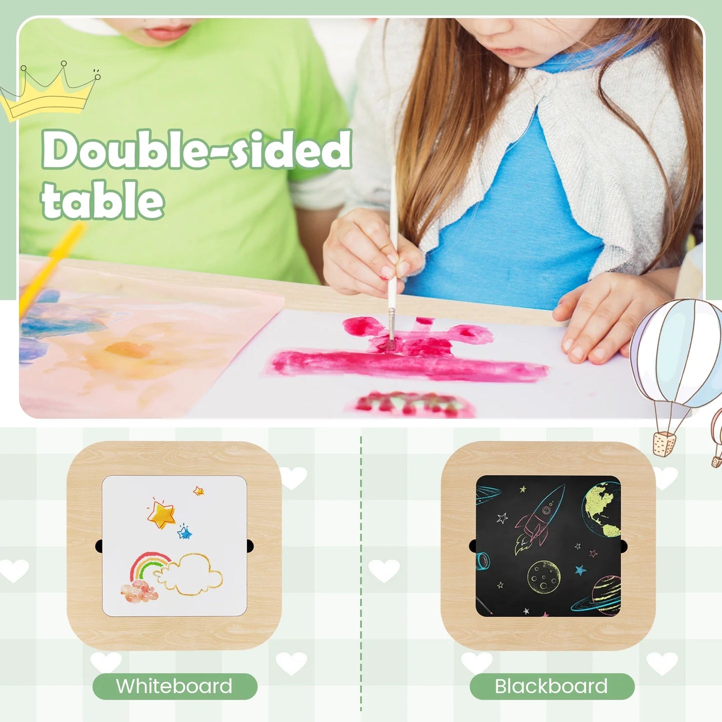 OLAKIDS Kids Table and Chair Set, 3 in 1 Wooden Activity Table with Removable Tabletop, Blackboard and Whiteboard for Toddlers Arts Crafts Drawing Reading Playing, Playroom Nursery (Natural)