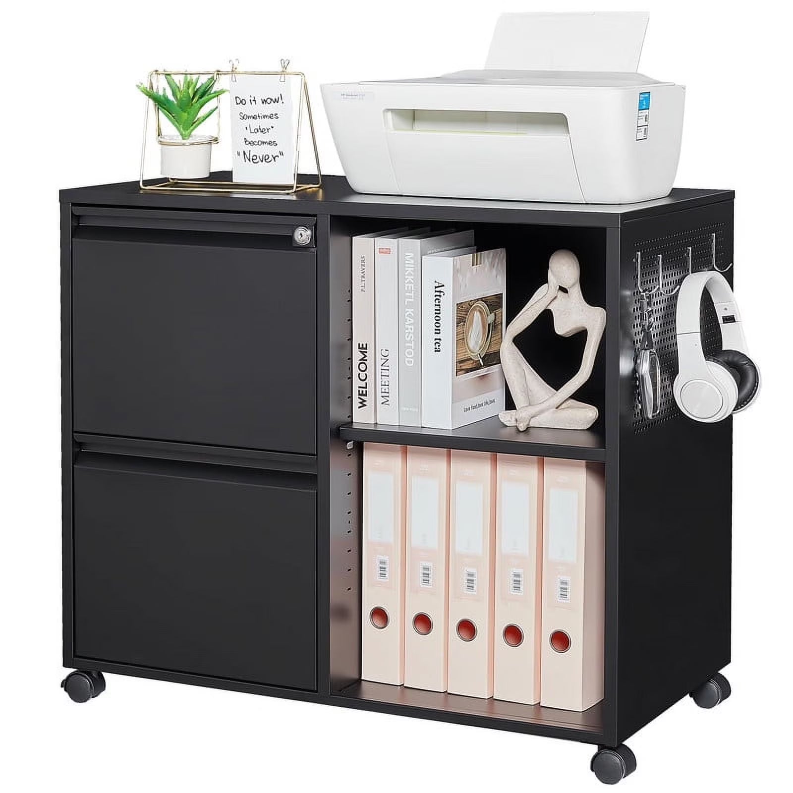 Fesbos Mobile File Cabinet, Metal Lateral Rolling Printer Stand Filing Cabinets with Shelves for Home Office-Storage A4/F4/Letter/Legal