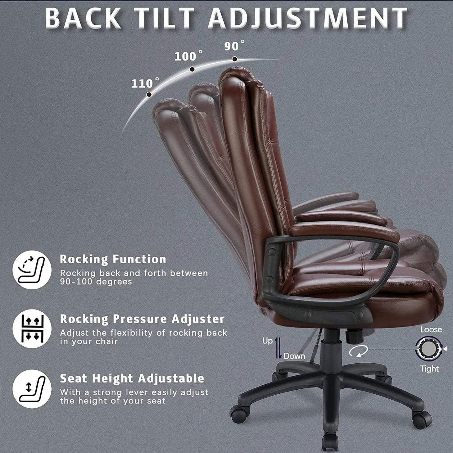 Waleaf Home Office Chair, 400LBS 8Hours Heavy Duty Design, Ergonomic High Back Cushion Lumbar Back Support, Computer Desk Chair, Big and Tall Chair, Adjustable Executive Leather Chair with Arms