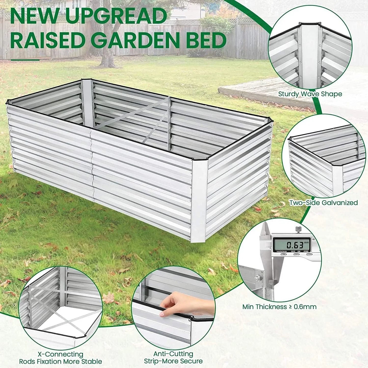 SEJOV 8x4x2FT Galvanized Raised Garden Bed Kit, Rectangular Raised Garden Planter Boxes, Metal Raised Flower Beds Outdoor with 478 Gallons Capacity, for Flowers Herbs Vegetable, Silver