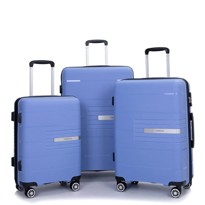 Tripcomp 3 Piece Luggage Sets, Hard shell Carry On Luggage, PP case with Two Hooks, Spinner Wheels, TSA Lock, Airline Approved, Lightweight Durable Suitcase, (20”24”28”)(Purplish Blue)