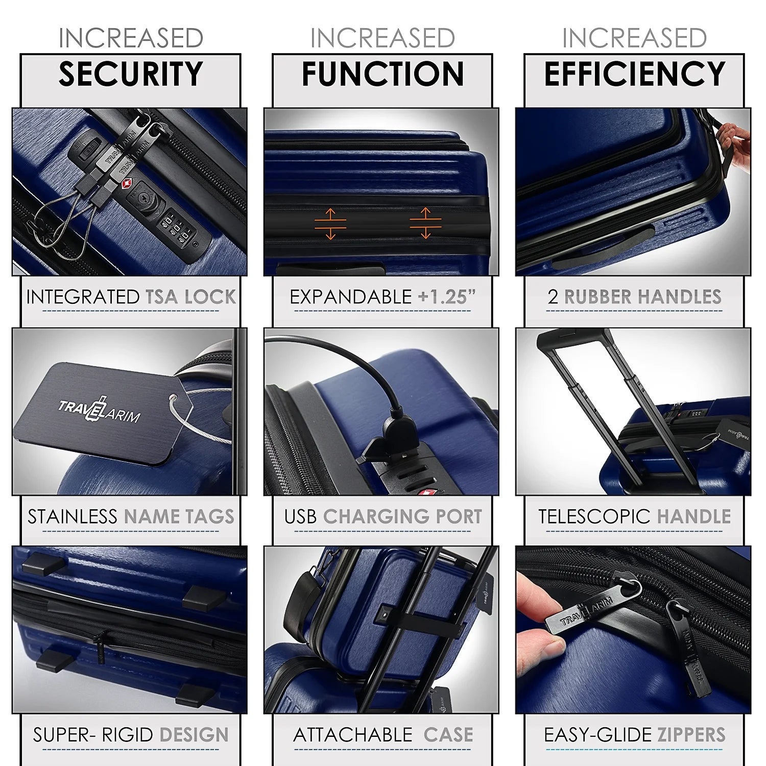 Virtu 4 Piece Hardshell Exapandable Luggage Set, Spinner Luggage Suitcase Set, Navy Blue