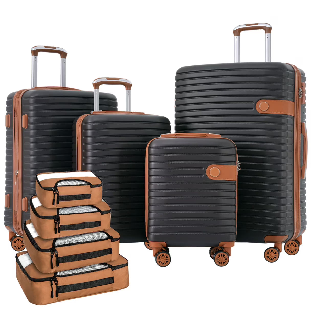 Luggage Sets,4-Piece Lightweight Suitcase Set with 4 Packing Cubes and TSA Lock, Hardshell Suitcases with Spinner Wheels, (16/20/24/28 ),Brown