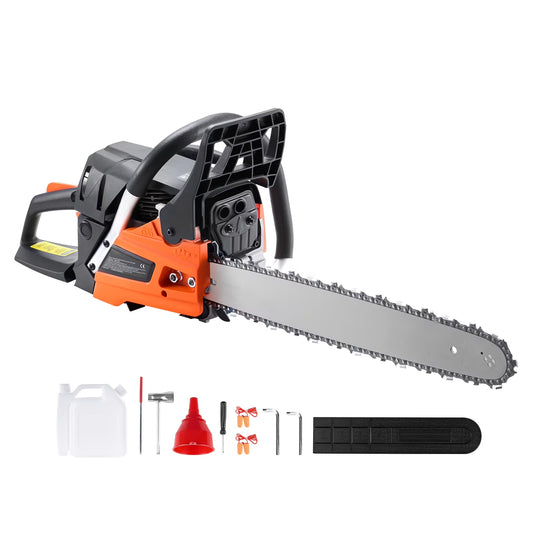 KFFKFF Gas Chainsaw, 52CC, 18-inch Blade, 2.55HP, Fuel-Operated, Portable Handheld Chainsaw for Cutting Trees, Branches, Trimming, and Clearing Land in Gardens, Farms, and Forests