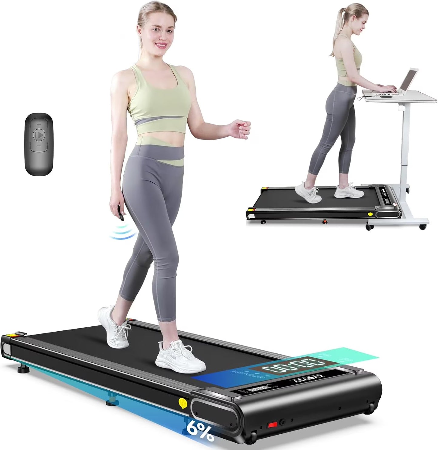 TOSSFD Treadmill Walking Pad with 6% Incline,2.5HP Under Desk Treadmill, Jogging Running Machine for Home Office X301