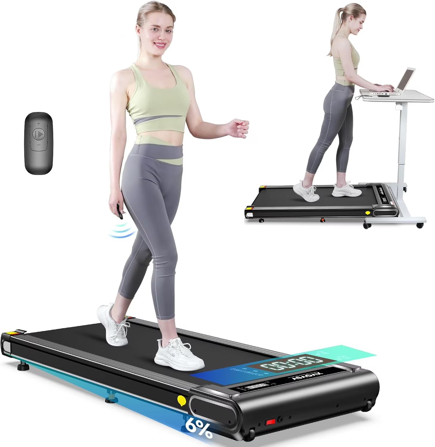 TOSSFD Treadmill Walking Pad with 6% Incline,2.5HP Under Desk Treadmill, Jogging Running Machine for Home Office X301