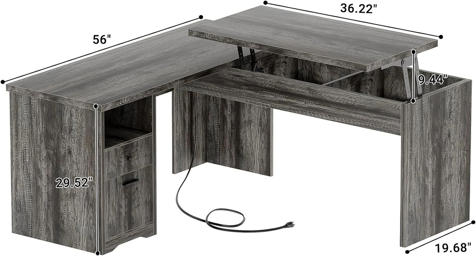 Homieasy L Shaped Desk with Power Outlets and USB Charging Ports, Lift Top Corner Computer Desk with Drawer, Large Office Desk with Storage Shelves, L Shaped Standing Desk for Home Office, Black Oak
