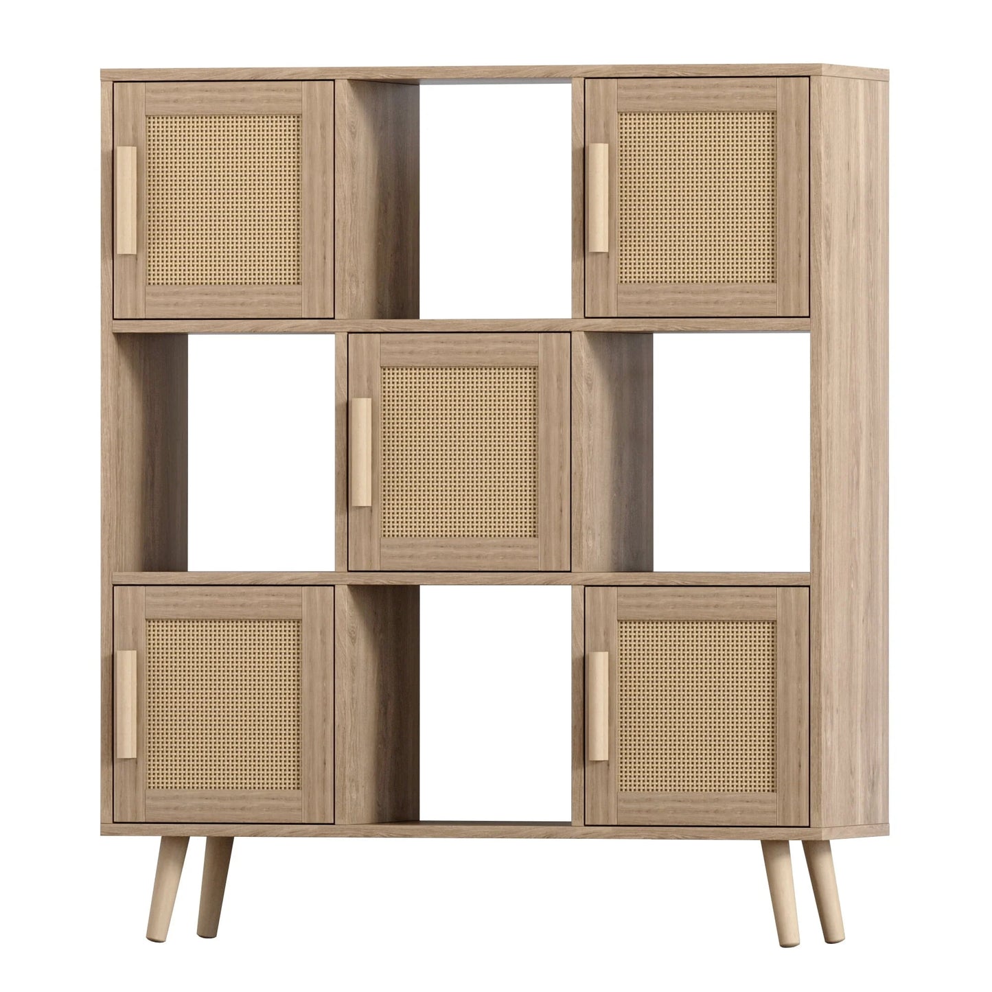 9-Cube Storage Organizer, Free Standing Wooden Cubby Bookcase Storage Cabinet with 4 Open Cubes and 5 Cabinets, Compartment Units for Home Office, 3-Tier Bookshelf for Books, Toys